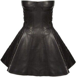 Balmain Leather Bustier Dress - 36 - Black 100% Lambskin Flare Quilted Strapless